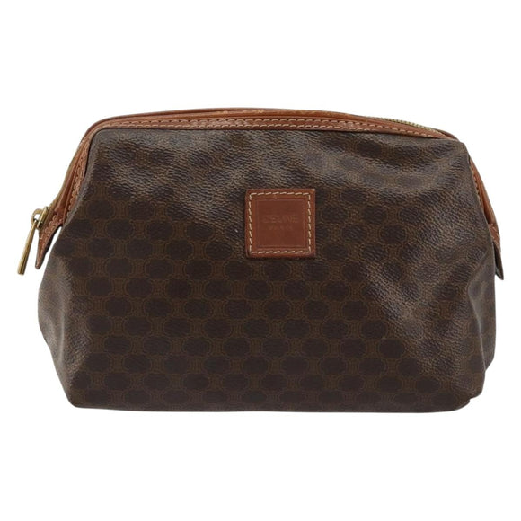 CELINE Macadam Canvas Pouch PVC Leather Brown Gold Auth 177896