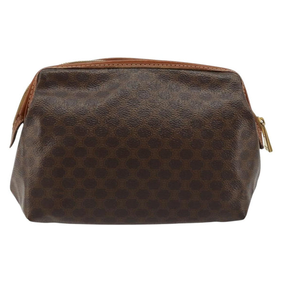 CELINE Macadam Canvas Pouch PVC Leather Brown Gold Auth 177896