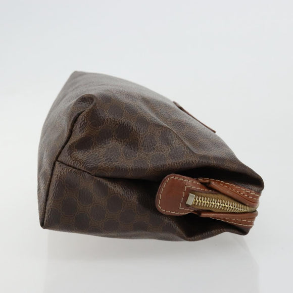 CELINE Macadam Canvas Pouch PVC Leather Brown Gold Auth 177896