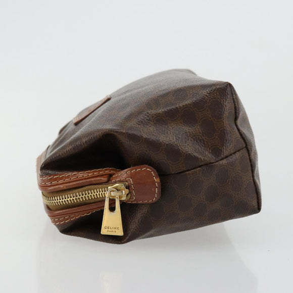 CELINE Macadam Canvas Pouch PVC Leather Brown Gold Auth 177896