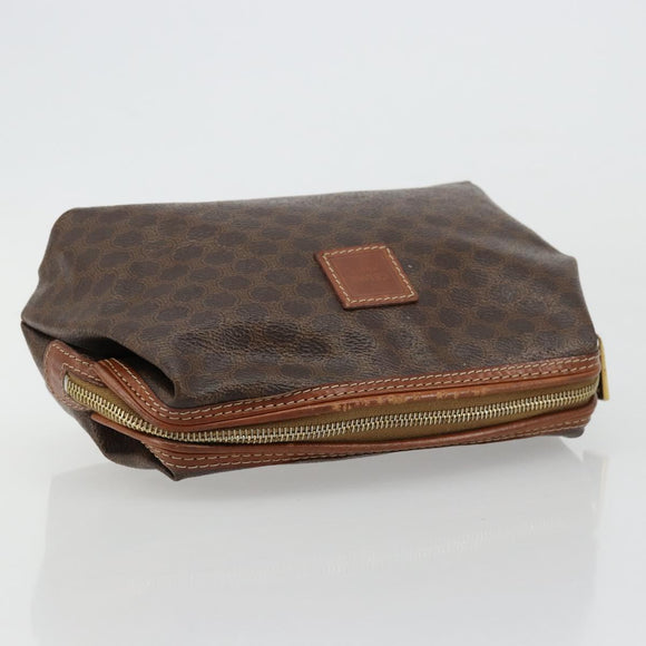 CELINE Macadam Canvas Pouch PVC Leather Brown Gold Auth 177896