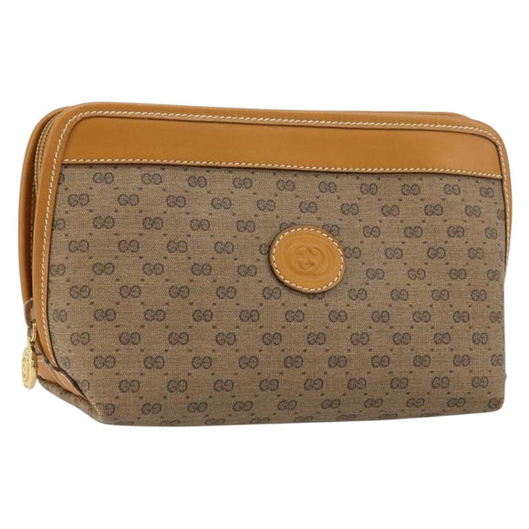 GUCCI Micro GG Supreme Pouch PVC outlet Beige Gold Auth 177897
