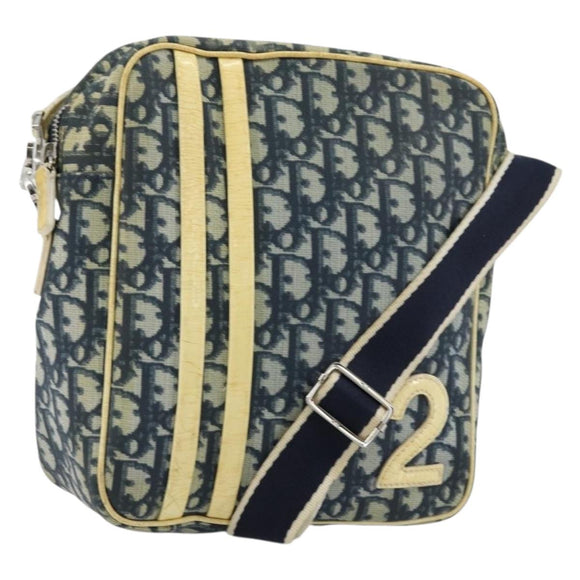 Christian Dior Trotter Canvas Shoulder Bag PVC Navy Silver Auth 177902