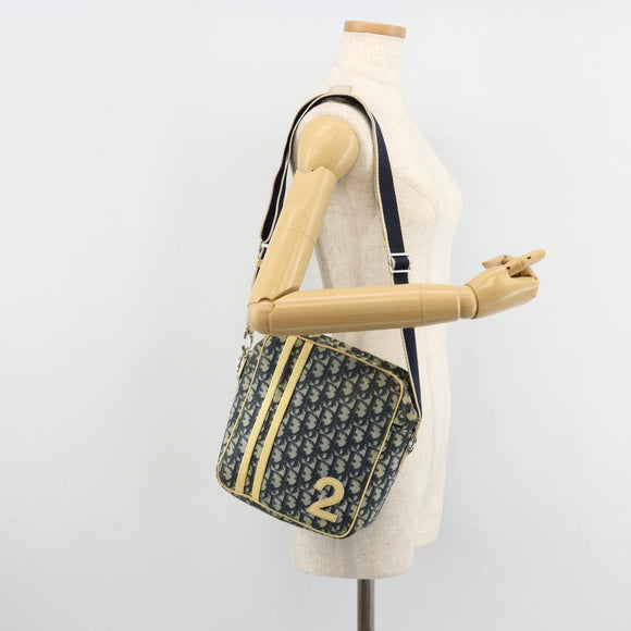 Christian Dior Trotter Canvas Shoulder Bag PVC Navy Silver Auth 177902