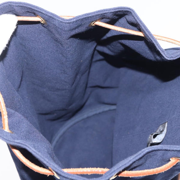 HERMES Purse Porochon Mimill Shoulder Bag Canvas Navy Gold Auth 177904A