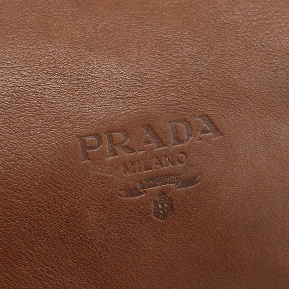 PRADA Shoulder Bag Leather Brown Gold Auth 177919