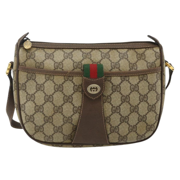 GUCCI GG Supreme Web Sherry Line Bag PVC Beige Gold 89 02 032 Auth 177923