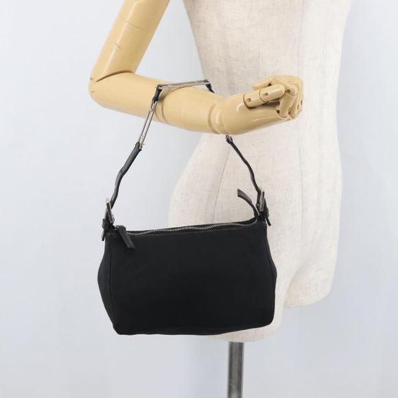 FENDI Hand Pouch Black Silver Auth 177926