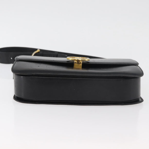CELINE Shoulder Bag Leather Black Gold Auth 177927