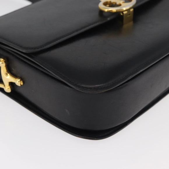 CELINE Shoulder Bag Leather Black Gold Auth 177927