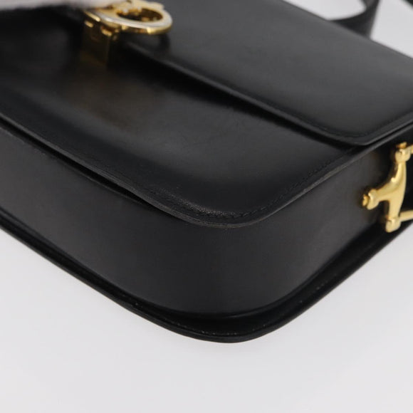 CELINE Shoulder Bag Leather Black Gold Auth 177927