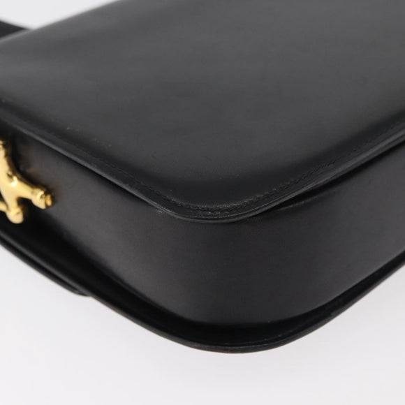 CELINE Shoulder Bag Leather Black Gold Auth 177927
