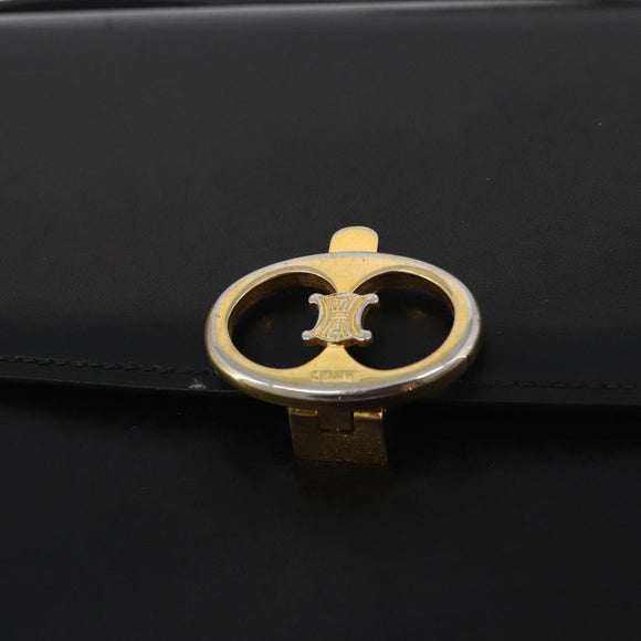 CELINE Shoulder Bag Leather Black Gold Auth 177927