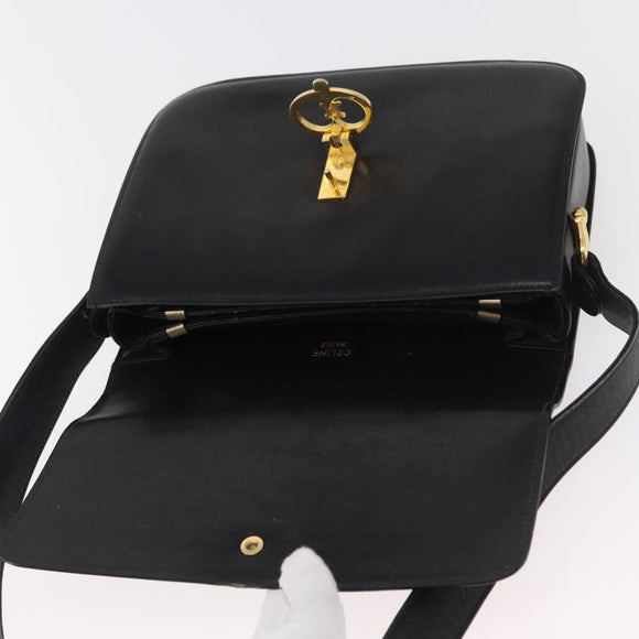 CELINE Shoulder Bag Leather Black Gold Auth 177927