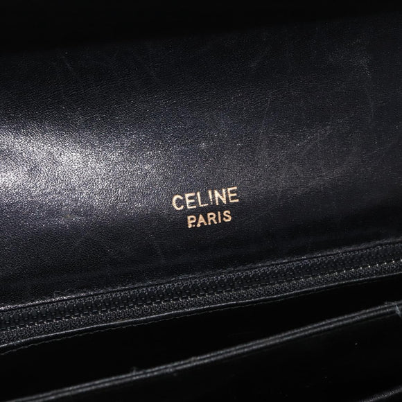 CELINE Shoulder Bag Leather Black Gold Auth 177927