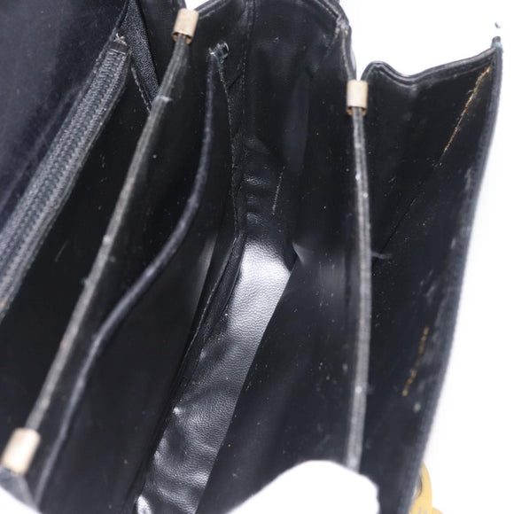 CELINE Shoulder Bag Leather Black Gold Auth 177927