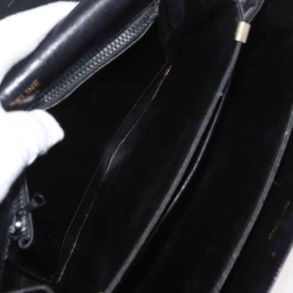 CELINE Shoulder Bag Leather Black Gold Auth 177927