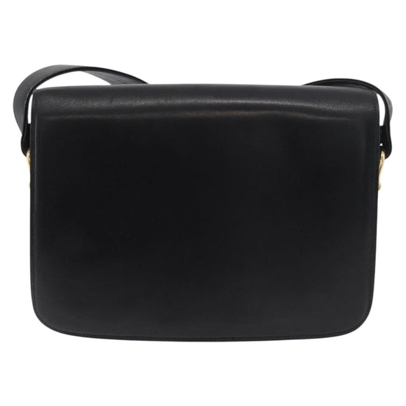 CELINE Shoulder Bag Leather Black Gold Auth 177927