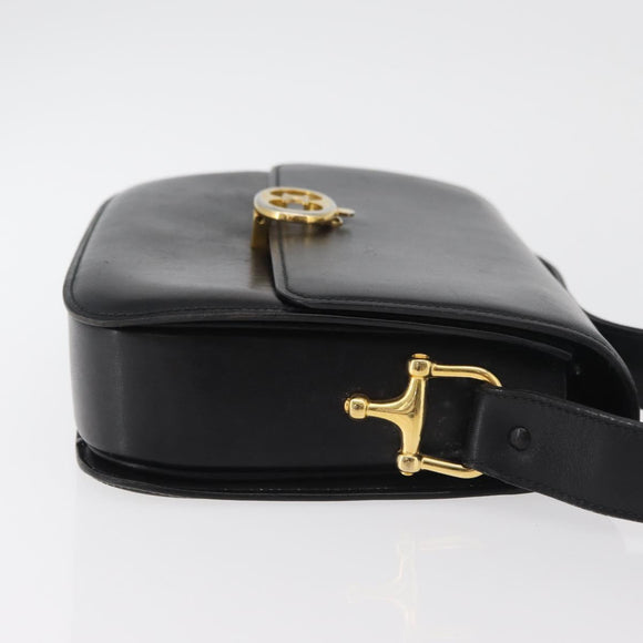 CELINE Shoulder Bag Leather Black Gold Auth 177927