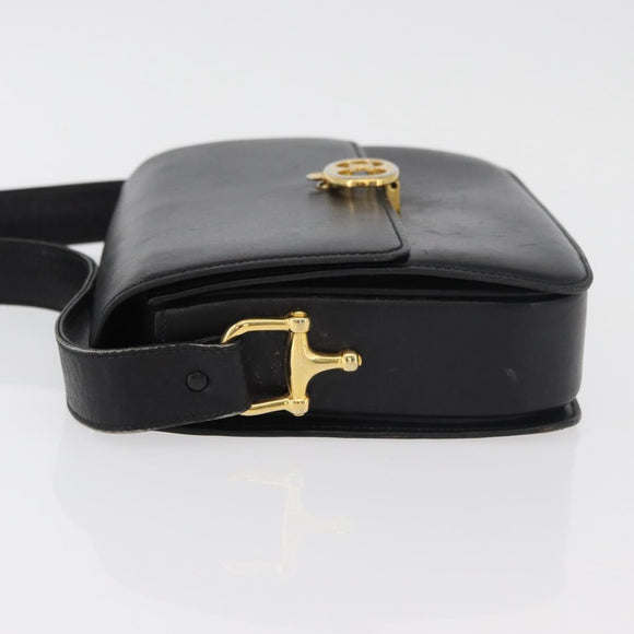 CELINE Shoulder Bag Leather Black Gold Auth 177927