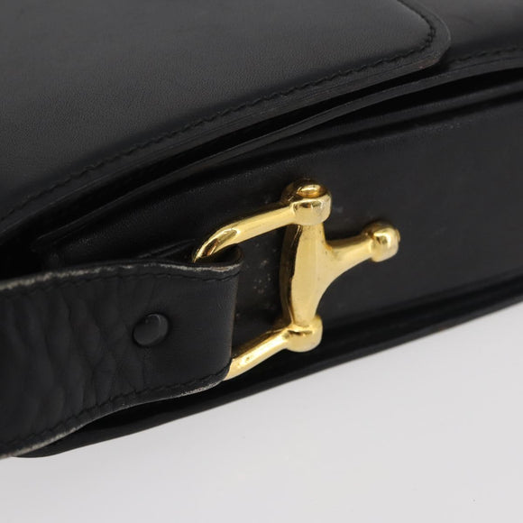 CELINE Shoulder Bag Leather Black Gold Auth 177927