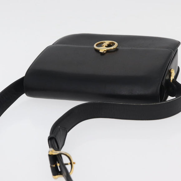 CELINE Shoulder Bag Leather Black Gold Auth 177927