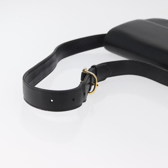 CELINE Shoulder Bag Leather Black Gold Auth 177927
