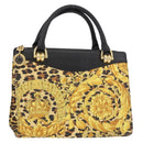 VERSACE Hand Bag PVC Leather Yellow Gold Auth 177929-1