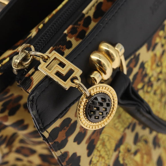 VERSACE Hand Bag PVC Leather Yellow Gold Auth 177929