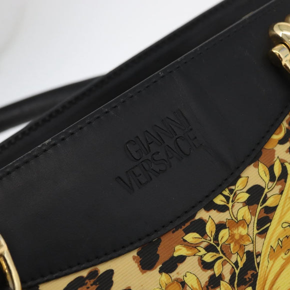 VERSACE Hand Bag PVC Leather Yellow Gold Auth 177929
