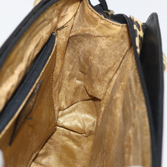 VERSACE Hand Bag PVC Leather Yellow Gold Auth 177929