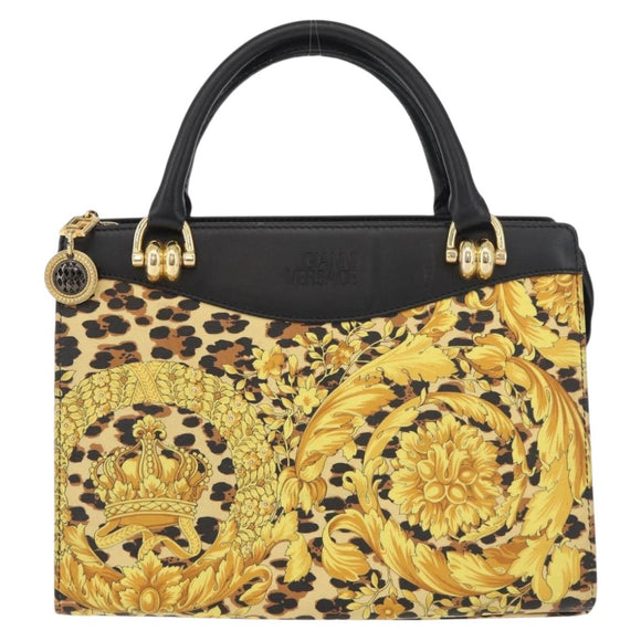 VERSACE Hand Bag PVC Leather Yellow Gold Auth 177929