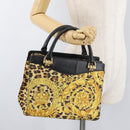 VERSACE Hand Bag PVC Leather Yellow Gold Auth 177929-22