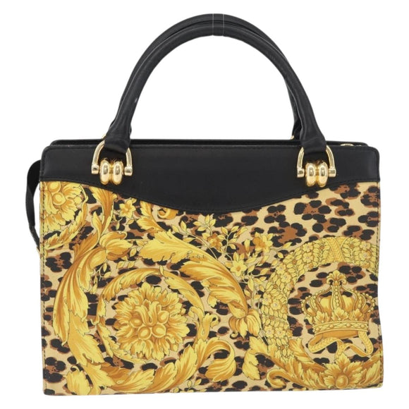VERSACE Hand Bag PVC Leather Yellow Gold Auth 177929