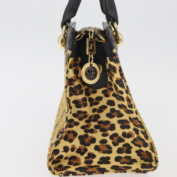 VERSACE Hand Bag PVC Leather Yellow Gold Auth 177929