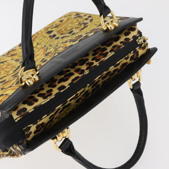VERSACE Hand Bag PVC Leather Yellow Gold Auth 177929