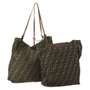 FENDI Zucca Canvas Tote Bag 2 Set Brown Black Auth 177932-1