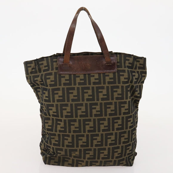 FENDI Zucca Canvas Tote Bag 2 Set Brown Black Auth 177932