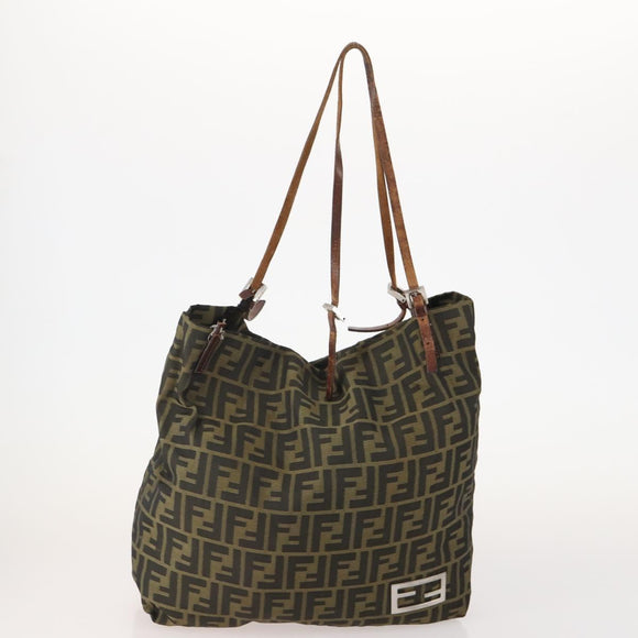 FENDI Zucca Canvas Tote Bag 2 Set Brown Black Auth 177932