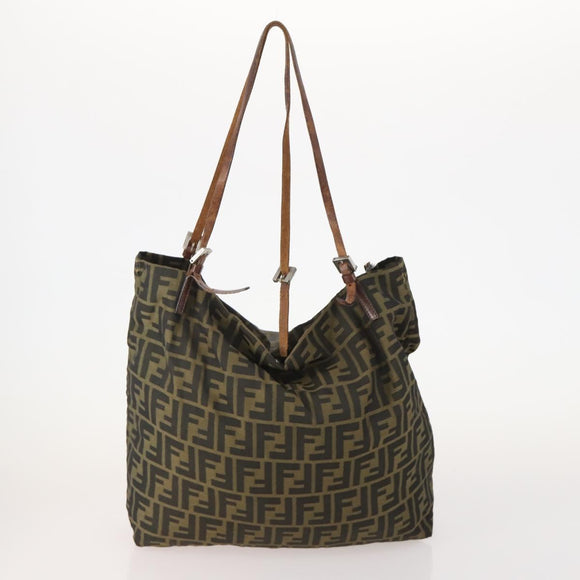 FENDI Zucca Canvas Tote Bag 2 Set Brown Black Auth 177932
