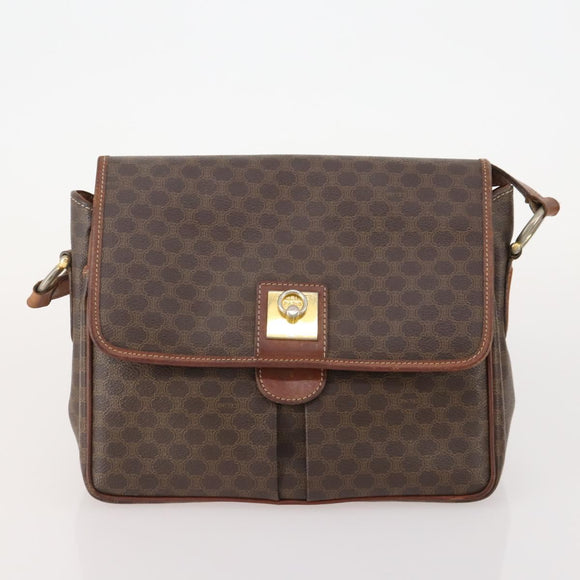 CELINE Macadam Canvas Shoulder Bag PVC Leather 3 Set Brown Auth 177933