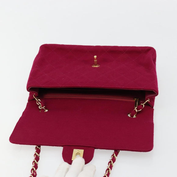 CHANEL Matelasse 25 Ketten-Schultertasche Baumwolle Violett Gold CC Auth 177962
