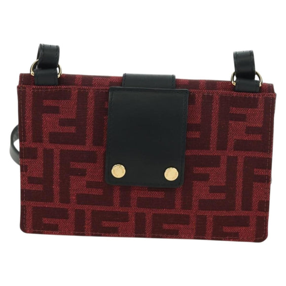 FENDI Zucca Canvas Baguette Slim Shoulder Bag Red Gold Auth 177965A