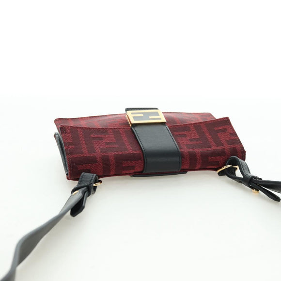 FENDI Zucca Canvas Baguette Slim Shoulder Bag Red Gold Auth 177965A