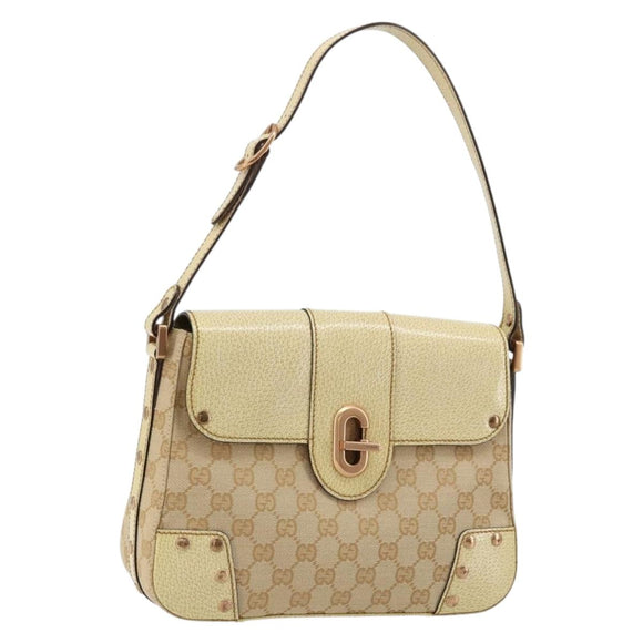 GUCCI GG Canvas Shoulder Bag Beige Gold Auth 177967A