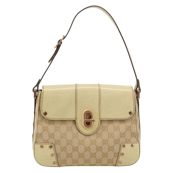 GUCCI GG Canvas Shoulder Bag Beige Gold Auth 177967A