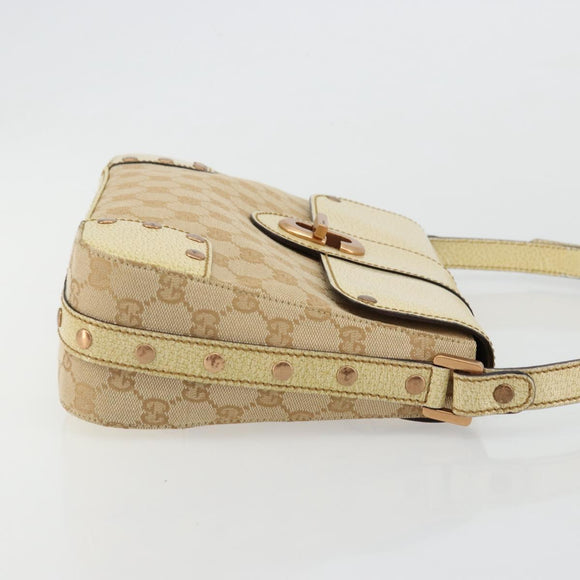 GUCCI GG Canvas Shoulder Bag Beige Gold Auth 177967A