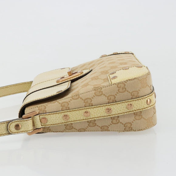 GUCCI GG Canvas Shoulder Bag Beige Gold Auth 177967A