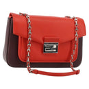 FENDI Chain Beebaguette Shoulder Bag Leather Red Silver Auth 177969A-1