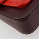 FENDI Chain Beebaguette Shoulder Bag Leather Red Silver Auth 177969A-15